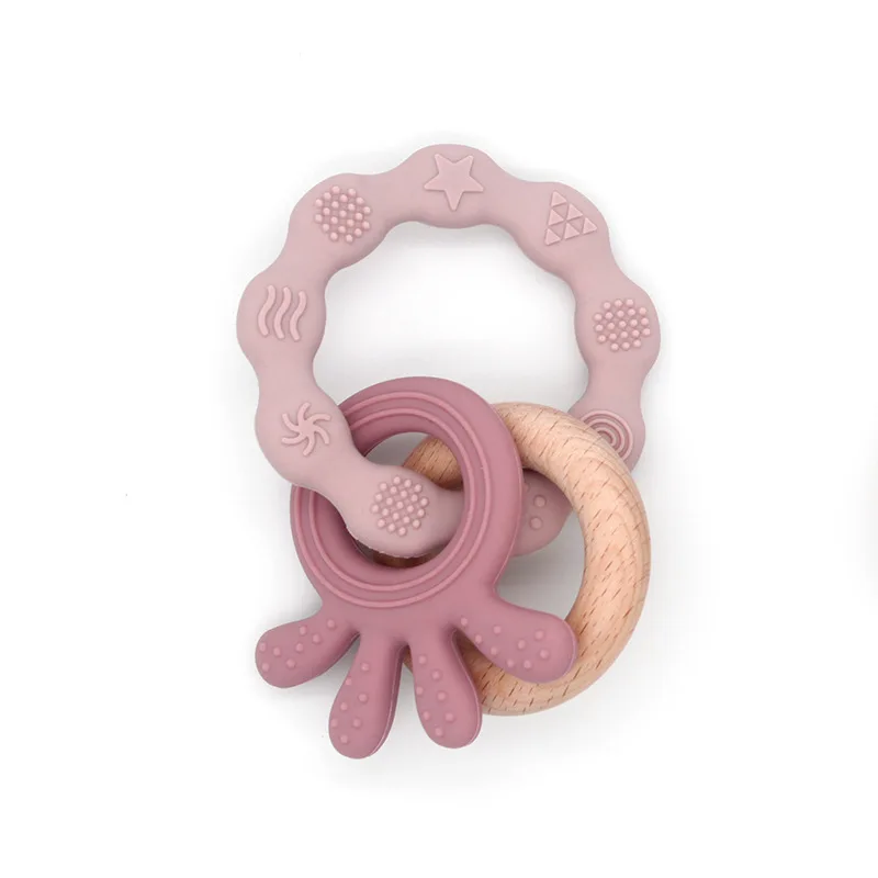 New design sensory teething toys rattle soft bpa free animal teether silicone ring beads kids food grade silicone baby teether