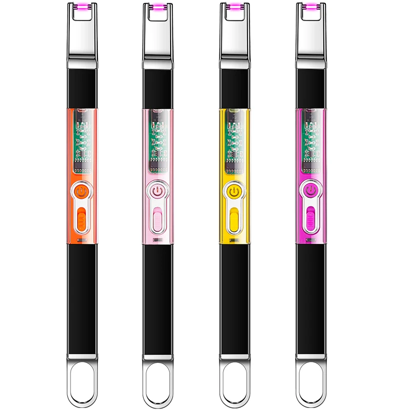 Transparent USB Rechargeable Flameless Kitchen lighter Cheap BBQ Candle Fireplace Lighter custom logo