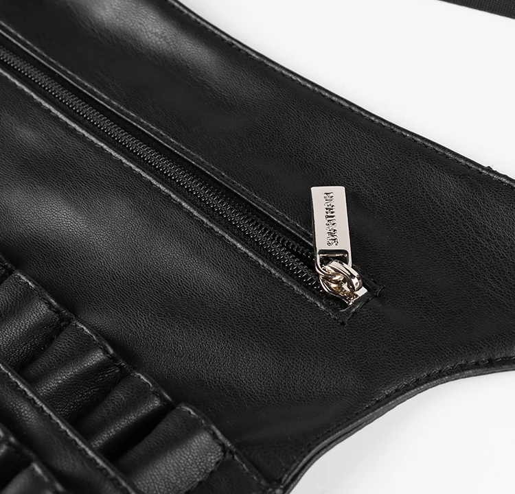 Портативная косметичка из искусственной кожи на заказ, черная сумочка для косметики с держателем для кистей