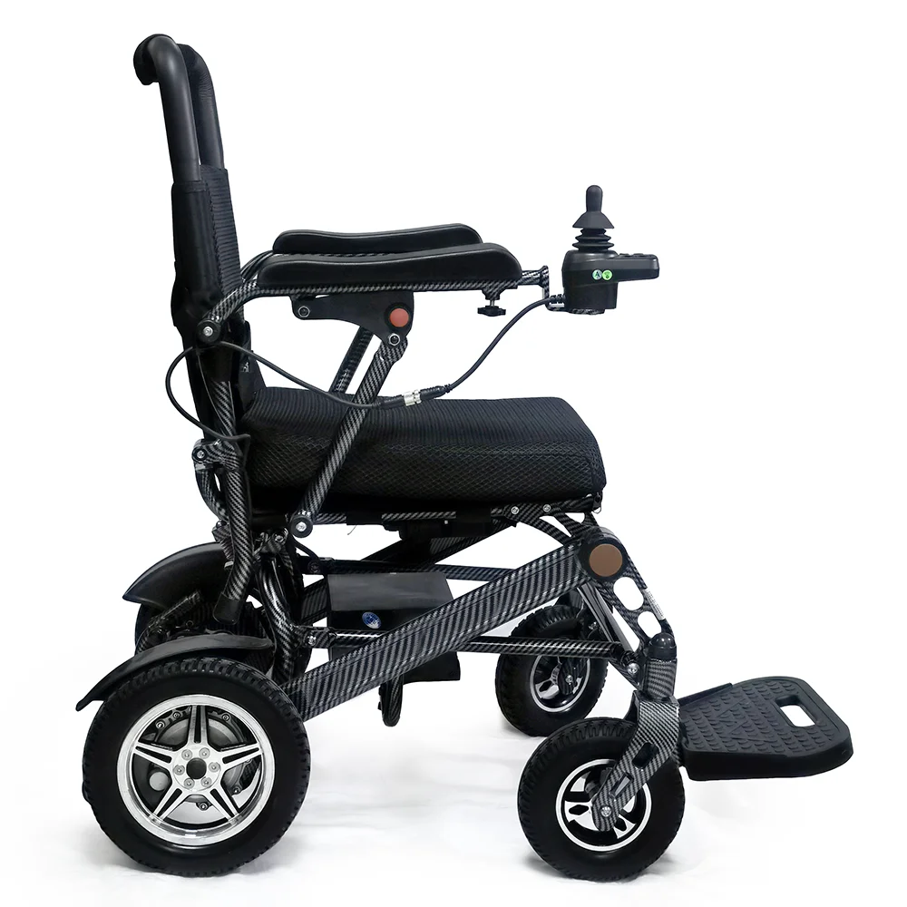 HEDY FEW07 CE Stylish Carbon Fiber Look UltraLight Folding Remote Control Travel Power Chair Electric Wheelchair For The Elderly