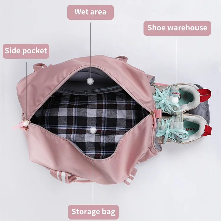 Swimming carry on gym sport bag fashion  weekender waterproof luggage women pink duffle travel bags with shoe pouch