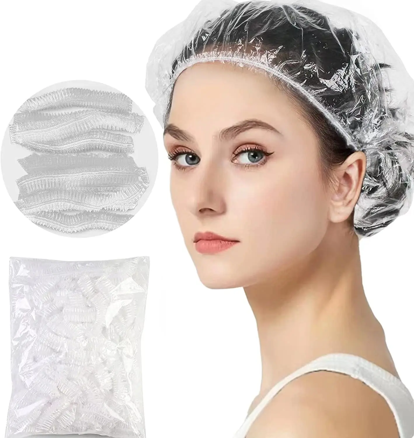 High Quality Disposable Bathing Cap  Dry Processing Cap Custom LD HD PE Plastic Transparent Hair Cover