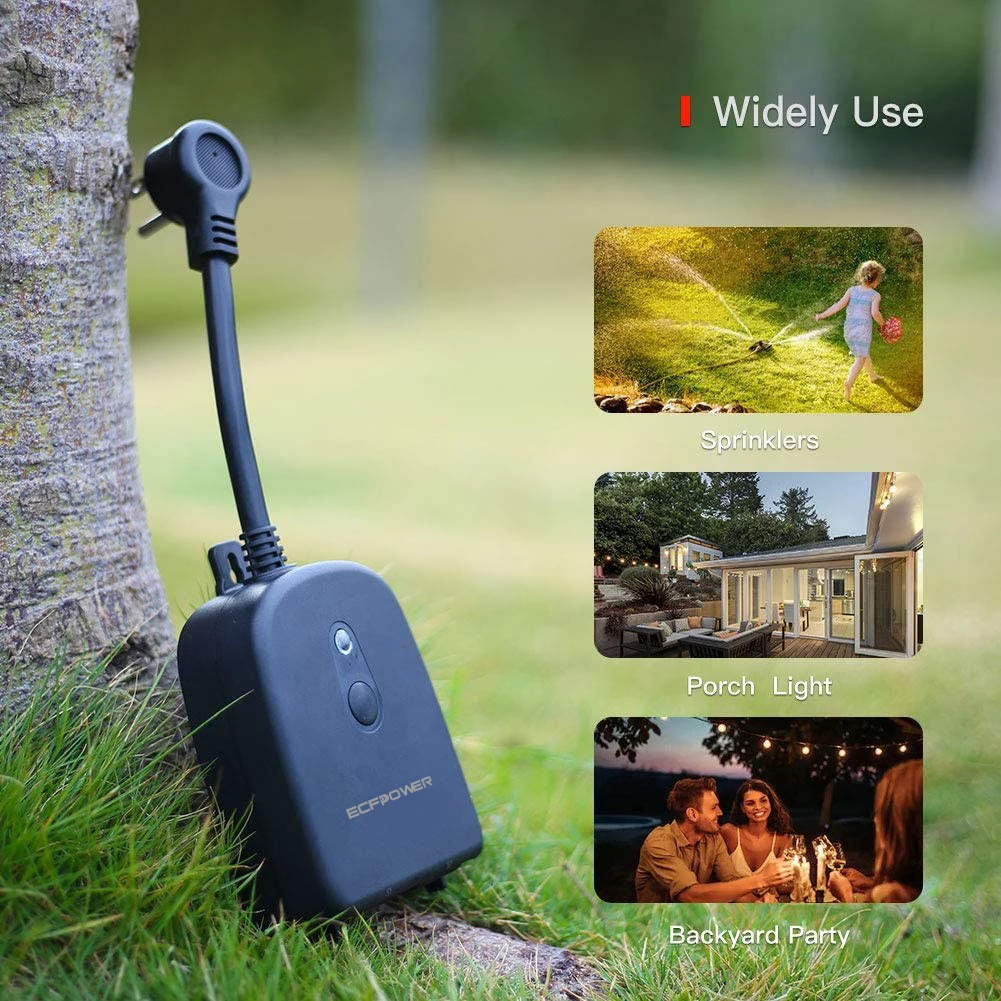 
ECFPOWER Remote control outdoor smart plug waterproof Electric sockets wireless Wi-Fi outlet work with Google Alexa Amazon 