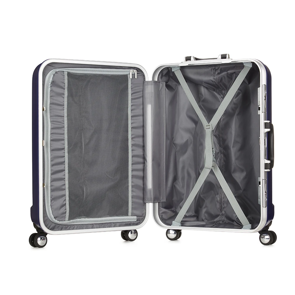 vintage trolley bags with 4 wheels Aluminum Frame durable plastic hard blue pilot suitcases luggage
