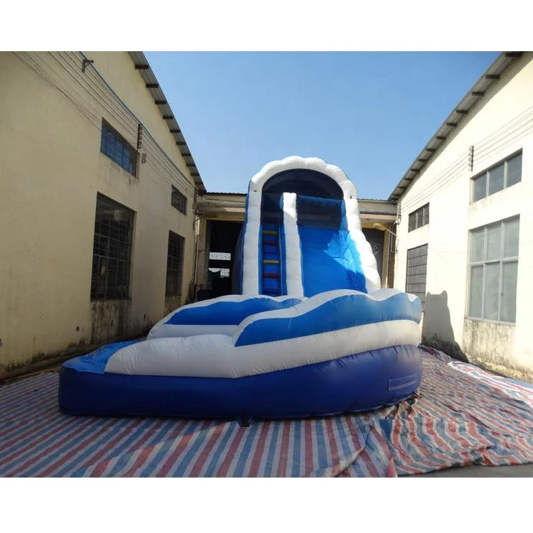 Commercial 19ft blue single lane curved Inflatable water slide for sale