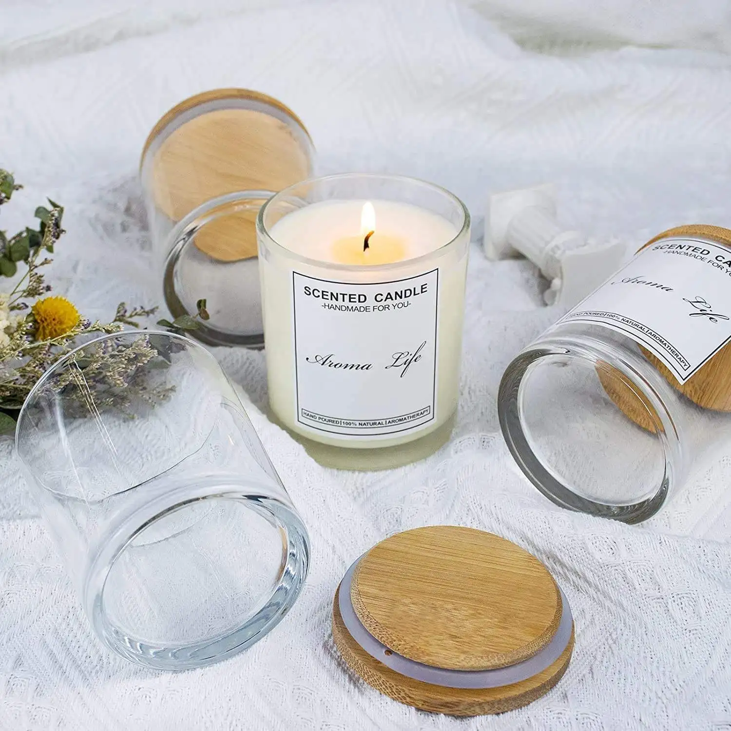 Luxury Home Decor Empty 7oz 14oz Candle Jars Scented Candle Glass Cup With Wooden Lid