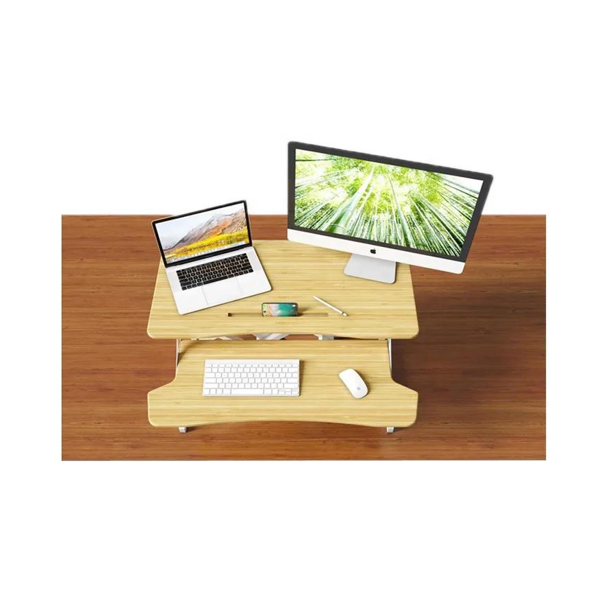 Ergonomic Height Adjustable Movable Computer Standing Desk Sit to Stand Desktop Converter with Keyboard Tray
