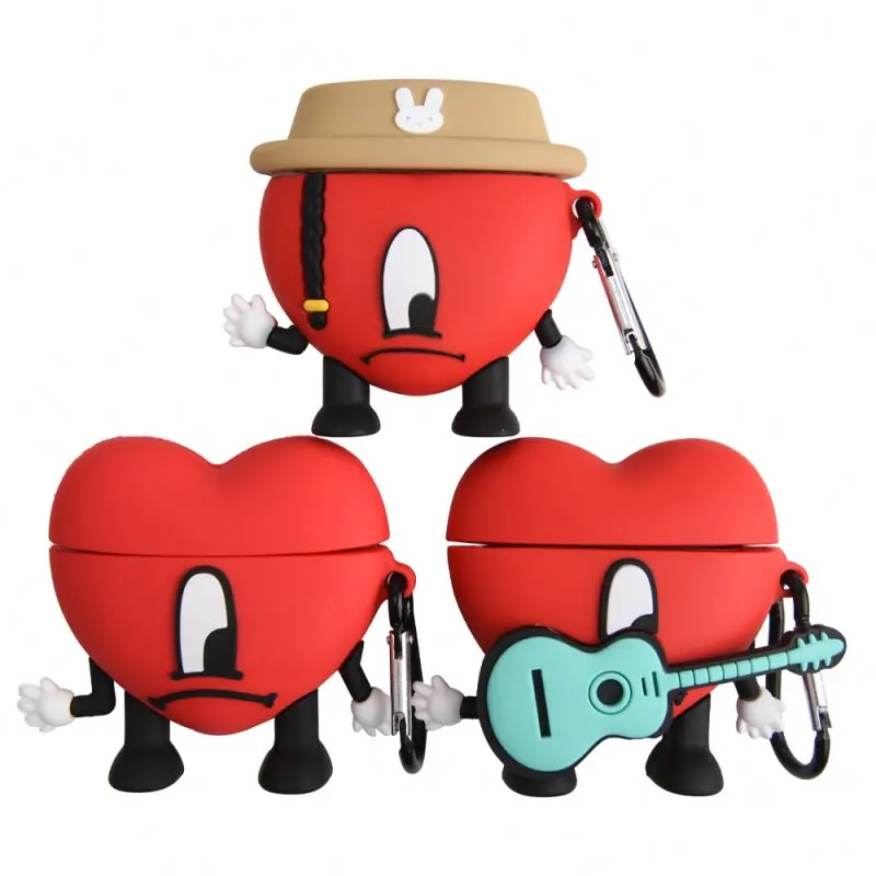 New Arrival Hot Sale Case for Airpods pro 3D Cute Gen 2 Designer Silicone Custom Luxury Red Heart Bad Bunny Case for Airpod