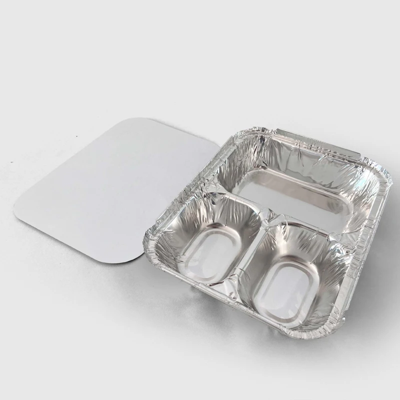 high temperature resistance Disposable take-out fast food packaging box multi-foil lunch box one meal two dishes Tinfoil tray