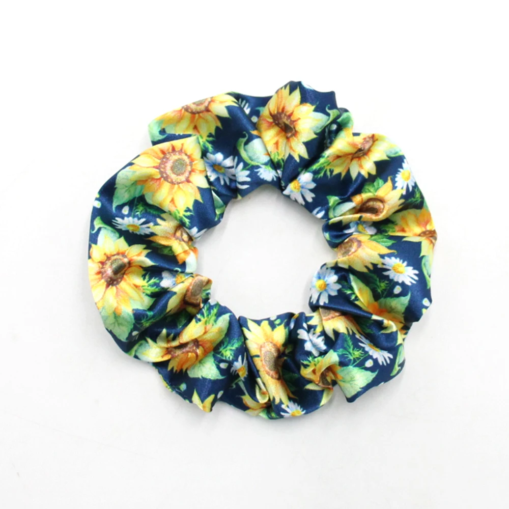 Custom Printed Silk Satin Elastic Hair Ties Multi Color Scrunchies