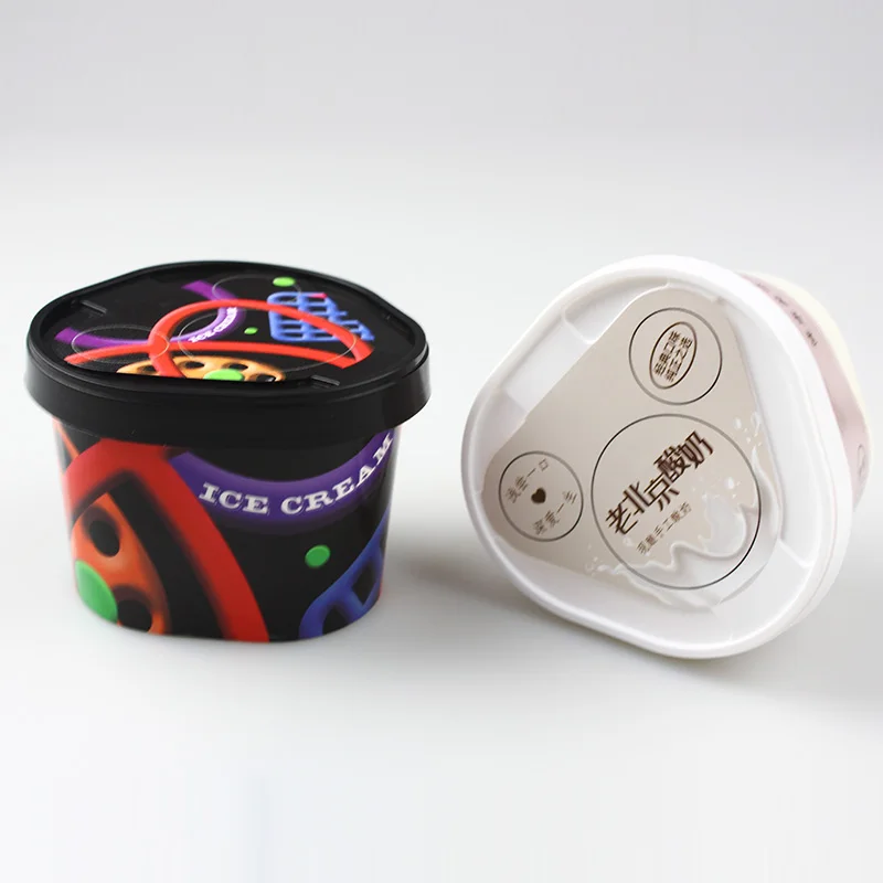 Disposable Paper Cup Thickened Custom Ice Cream Dessert Paper Bowl Paper Cup Triangle Injection Cover Customization