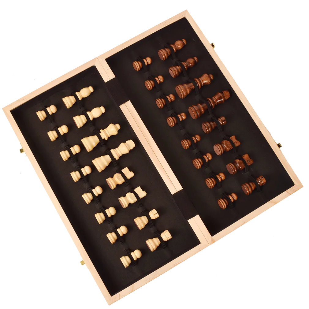 Folding Board with Pieces Storage for Travel Chess Game Portable 15-Inch Magnetic Wooden Classic Chess Set