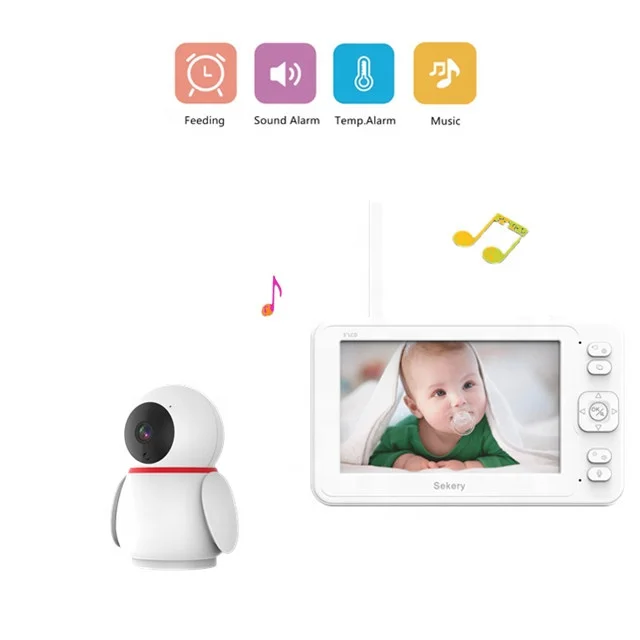 Радионяня 5 дюймов ЖК-экран 1080P плакать предупреждение 8 колыбельные и датчика температуры беспроводной охранной сигнализации дома монитор