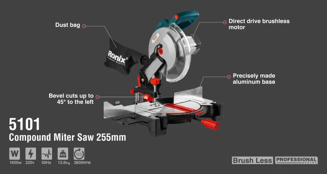 Model 5101 Ronix Professional Power Saws 1650W Electric Compound Miter Saw