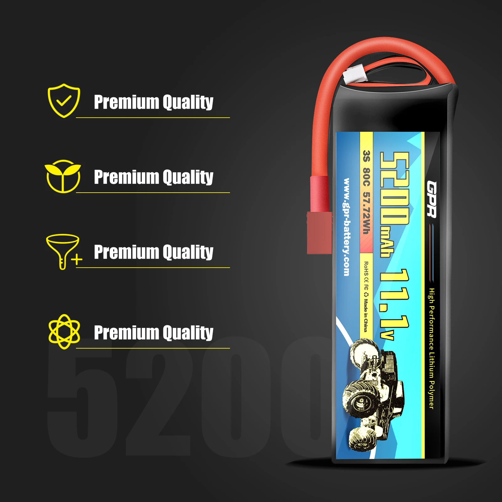 OEM/ODM 5200 mAh 3S High Discharge Rate 80C 11.1V Lipo Battery With T Plug Connector For RC Helicopter Racing Car