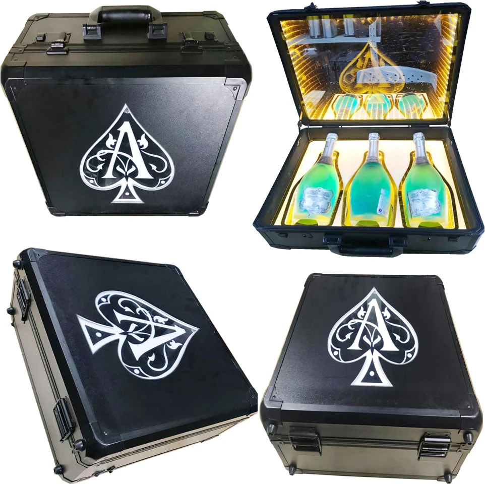Алюминиевый корпус со светодиодной подсветкой для презентаторов вина, 3 бутылки лопатки, футляр для ночного клуба Ktv