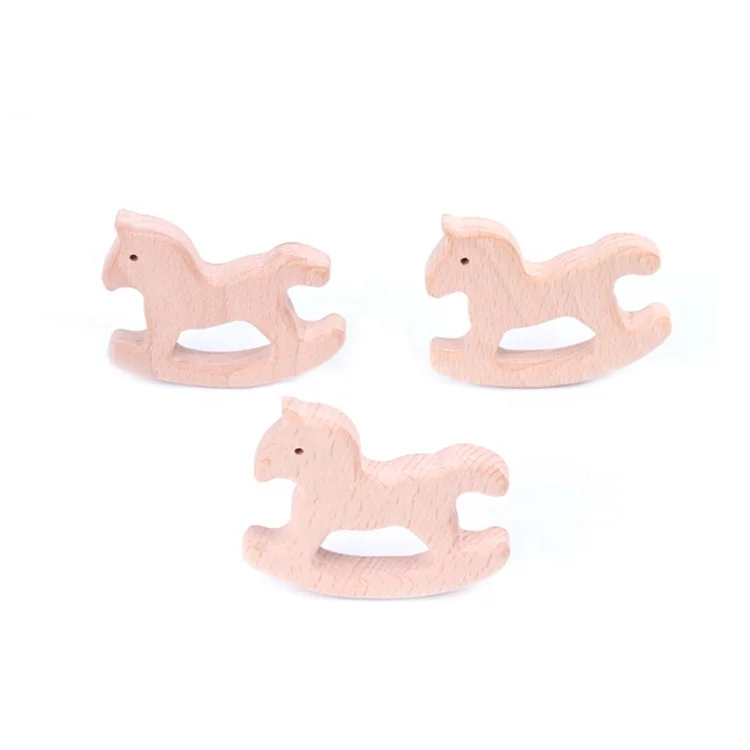 Wholesale 60x68 mm Wooden Beech Wood Teethers Organic Rocking Horse Shaped Teether Toys