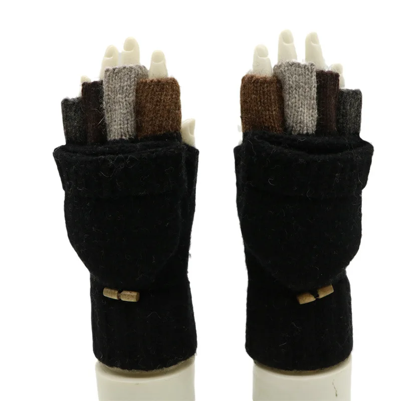 Men Women Ladies Winter Fuzzy Wool Blended Color Blocking Fingerless Gloves Warm Thick Warm Outdoor Ribbed Knit Wide Cuff Mitts