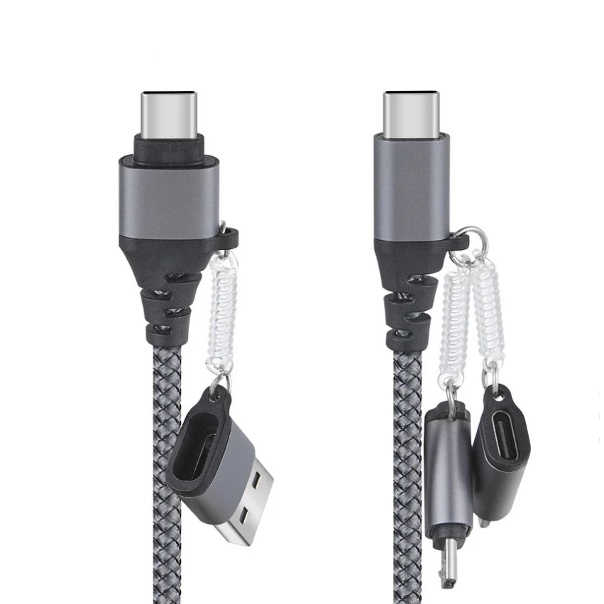 1m 5in1 5 in 1 18W 3A fast charging QC 3.0 PD Quick charging braided nylon data usb charger cable  for  type c + micro + iphone