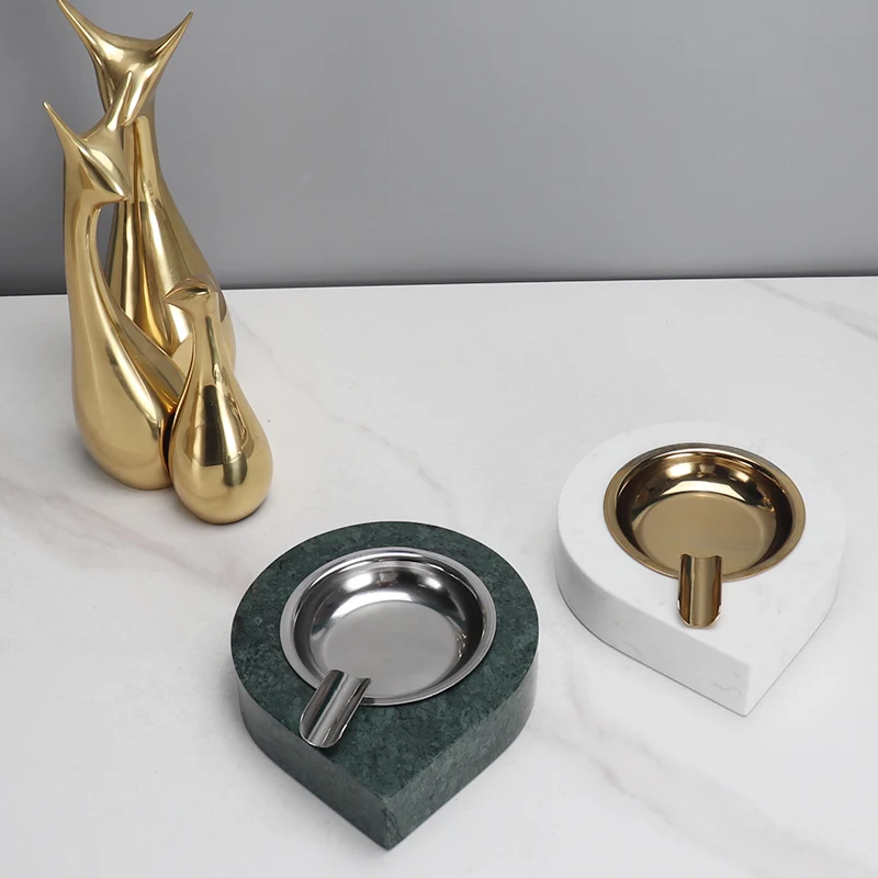 Nordic Light luxury natural marble metal ashtray creative luxury atmosphere Hotel Villa business gift ashtray
