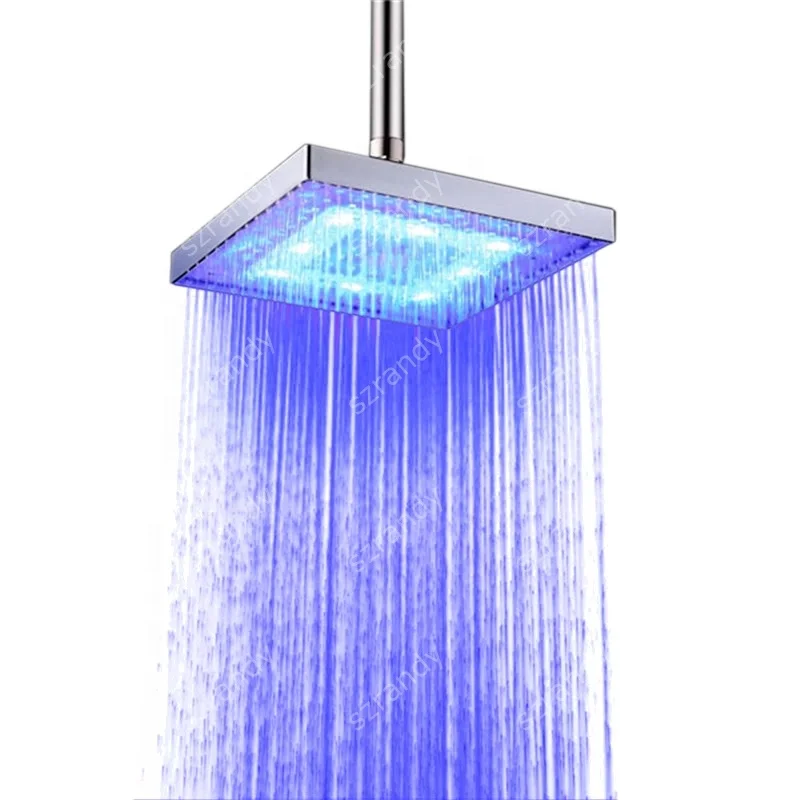 8Inch Bathroom Red Square LED Shower Head Fixed Wall Mount Shower Head(ABS material)