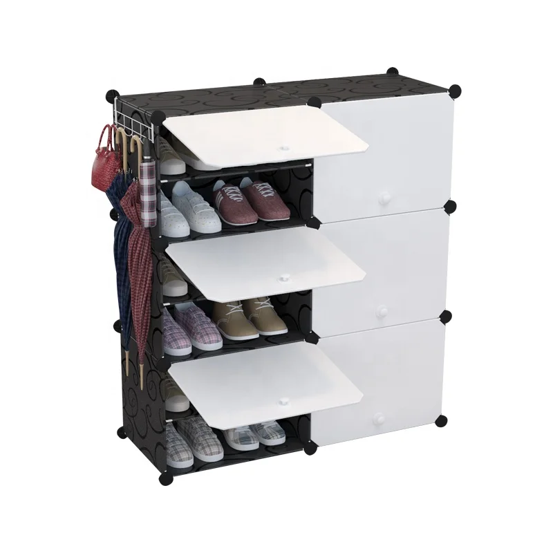 Самодельный пластиковый шкаф для обуви, 24 пары обувных стеллажей, органайзер, полка для обуви черного цвета для использования в гостиной