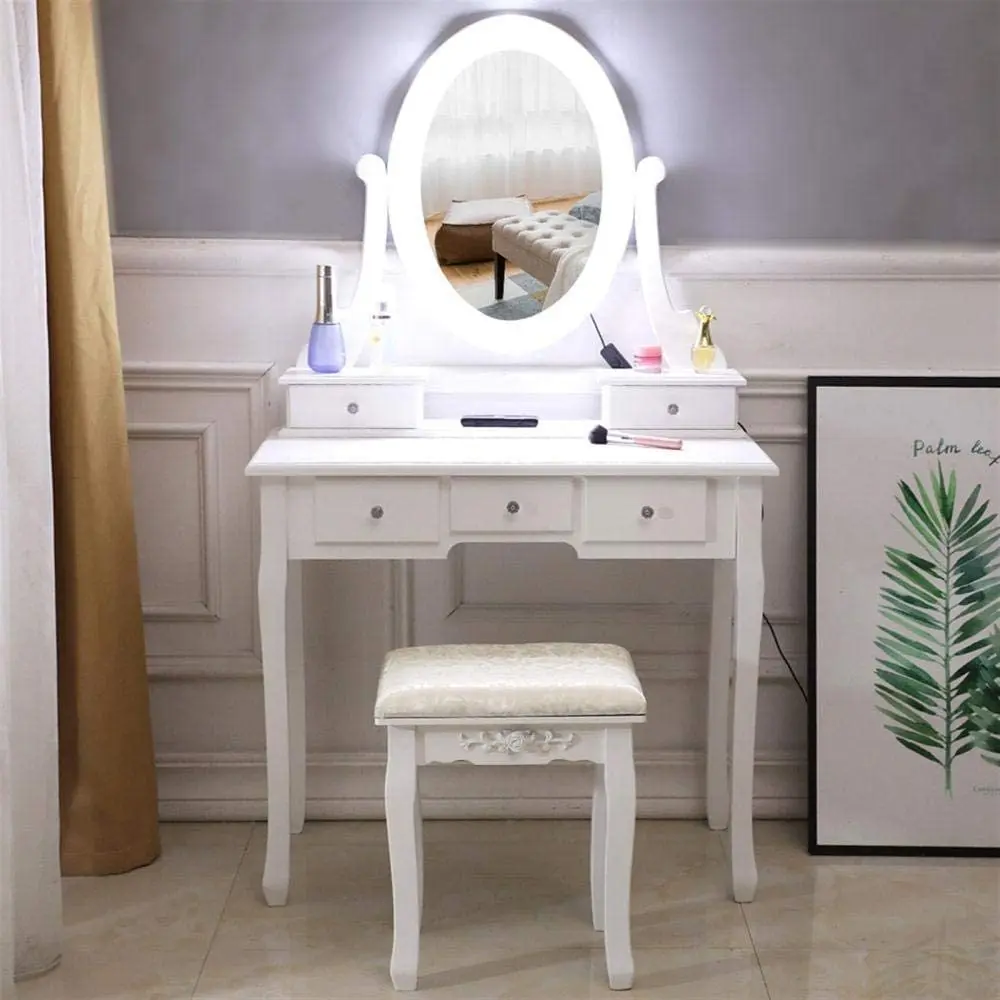
White makeup vanity table cheap for girls with light bule single mirror 
