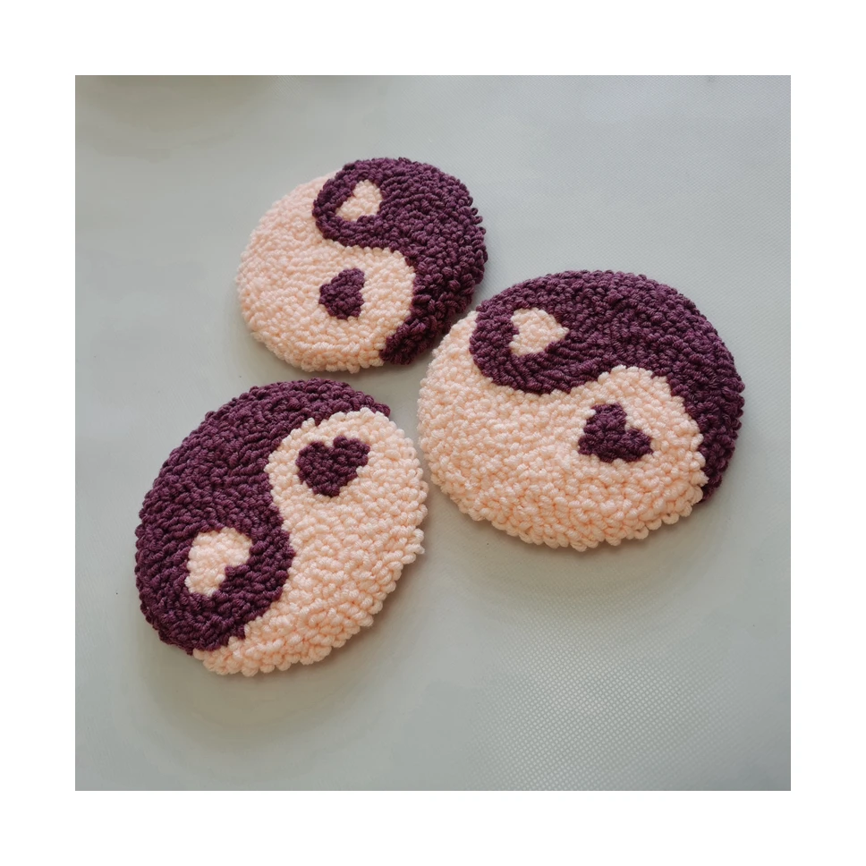 Feng Shui Patten Punch Needle Placement Coaster Handmade Mug Rug Coasters for Novelty Gifts