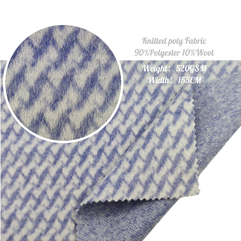 Polyester fabric 520gsm knitted 90%-poly&10%-wool sustainable stretch jacquard fabric
