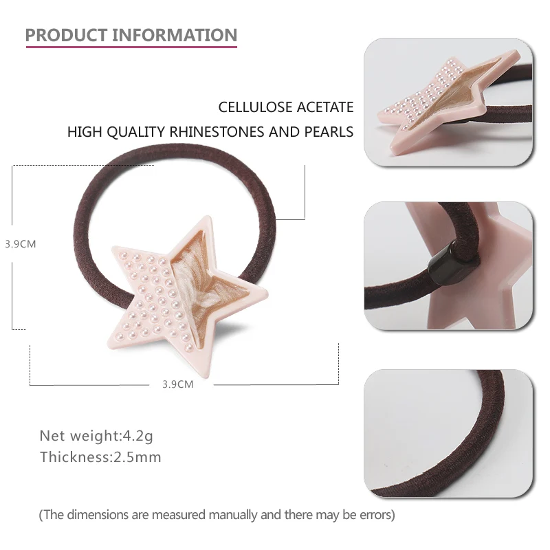 Custom Acetate Kids Hair Bands Cute Star Shape Flower Shape Elastic Hair Bands Rhinestone Steel Hair Ties