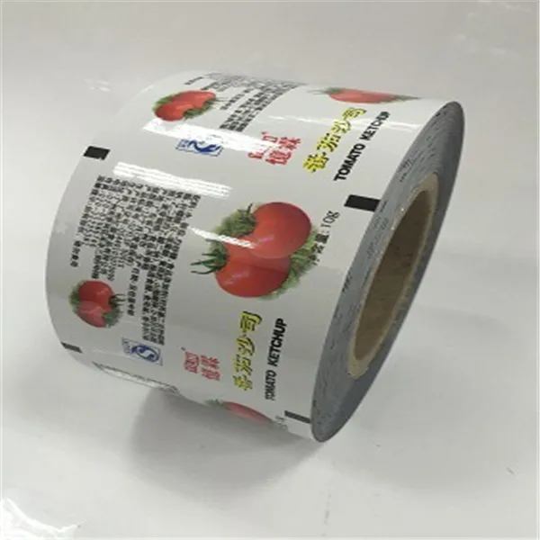 Ketchup tomates auto packaging film roll printed custom food grade sachets tomato souce plastic pet lamination package bag