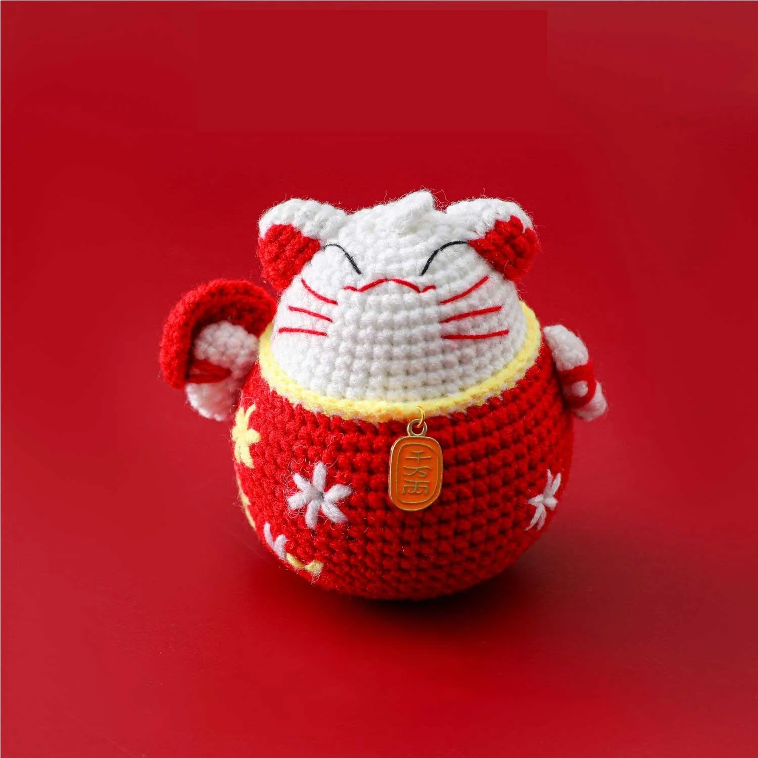 Knitted Lucky Cat Cute Crochet Stuffed Animal Amigurumi Baby Toys Handmade Kitten Doll Traditional Holiday Gift