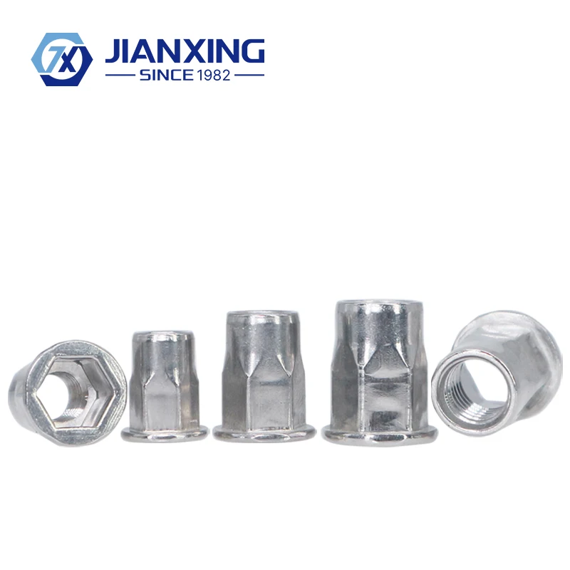 Aluminum 304 316 Stainless Steel Flat Head Hexagon Head Knurled Body Blind Rivet Nut