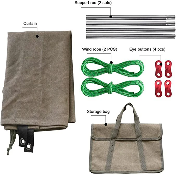 Canvas Fireproof Windproof Curtain Shield Plates Foldable Tarp Camping Wind Screen Beach Windbreak For Picnic BBQ Cooking