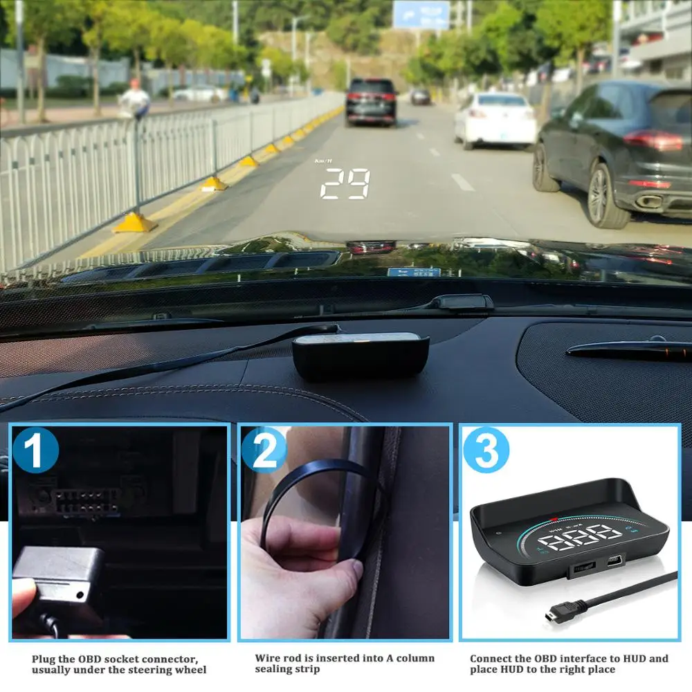 M8 Car Hud factory  OBD2  Head up Display for All Vehicles Speedometer Windshield Projector Overspeed Warning System