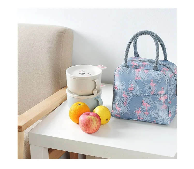 Factory direct selling aluminum foil thickened flamingo insulation lunch box bag to work with lunch portable bento bag
