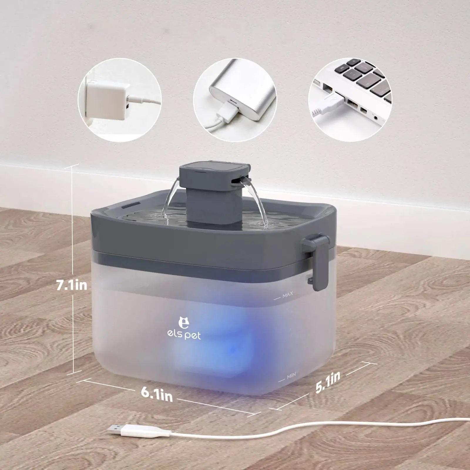 Ultra Silent Water Dispenser for Dogs Cats Automatic Feeding Water Bowl 1.5l/70oz Safety Low Power Mini Pet Water Fountain