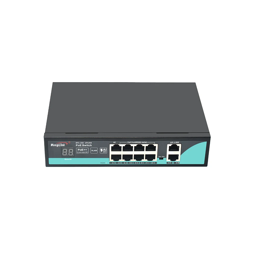 Wanglink smart AI Vlan 8 port megabit RJ 45 port 2 port gigabit uplink poe switch manufacturers
