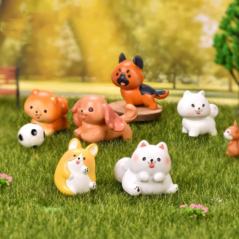 Dog Miniature Resin Figurines Ornaments Micro Landscape Decor Corgi Samoyed Variety Pet Dog Dollhouse Fairy Garden Accessories