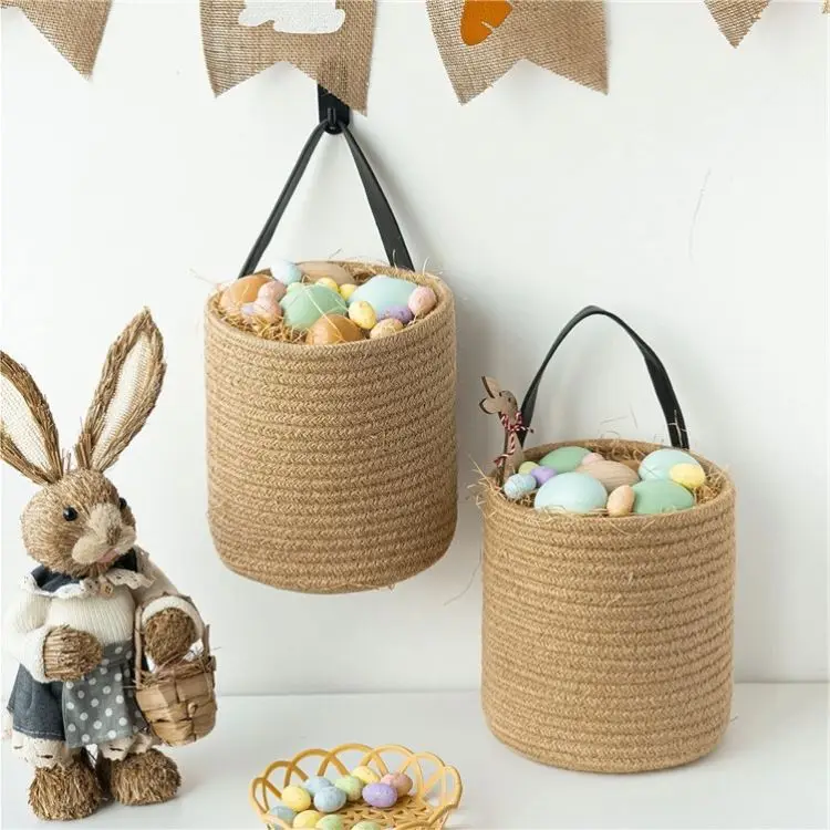 2 Pack Wall Hanging Rope Basket Jute For Bananas Hand Woven Fruit Tassel Vintage Plates Bedroom Decoration Flowers