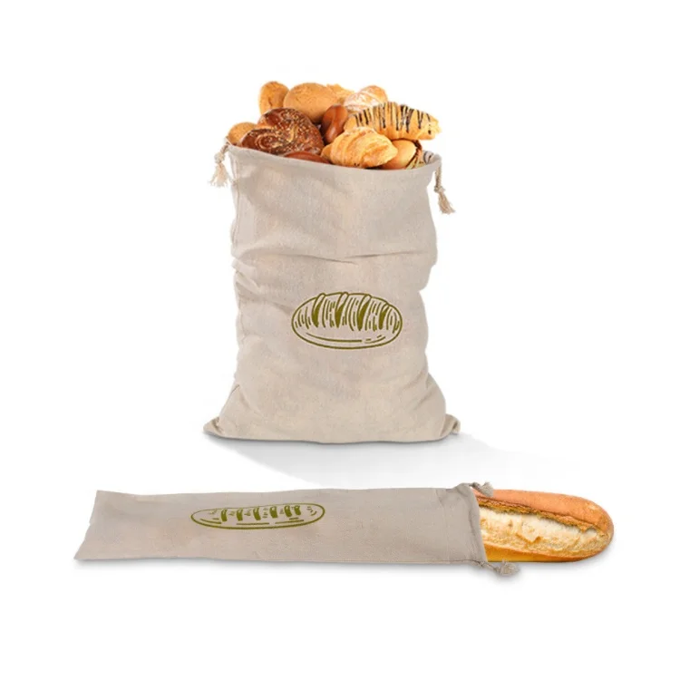 Organic Cotton Bread Bag Unbleached Reusable Food Storage Linen for