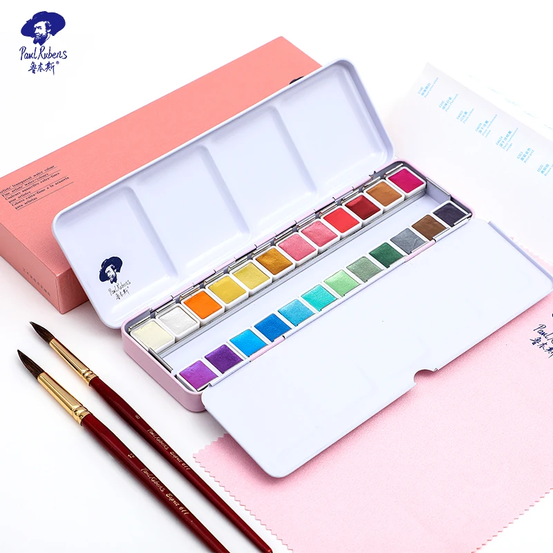 Paul Rubens Artist Grade 24 Colors Glitter Color Solid Watercolor Paint Set