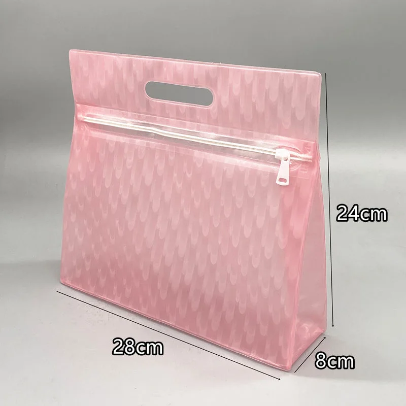 Recyclable custom logo pvc ziplock bag cosmetics travel storage pouch bottom gusset stand up zipper bag with handle