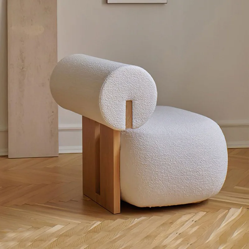 Nordic solid wood sofa chair modern light luxury cream wind living room lazy lamb fleece hippo chair single leisure chair