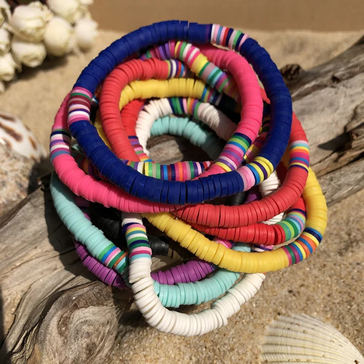Набор браслетов Heishi Радужный виниловый браслет для серферов растягивающийся Летний Пляжный