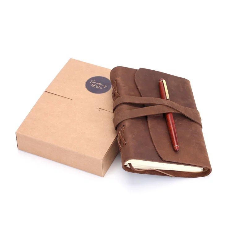 
Custom logo handmade refillable crazy horse leather cover vintage antique luxury leather journal travel school diary notebook 