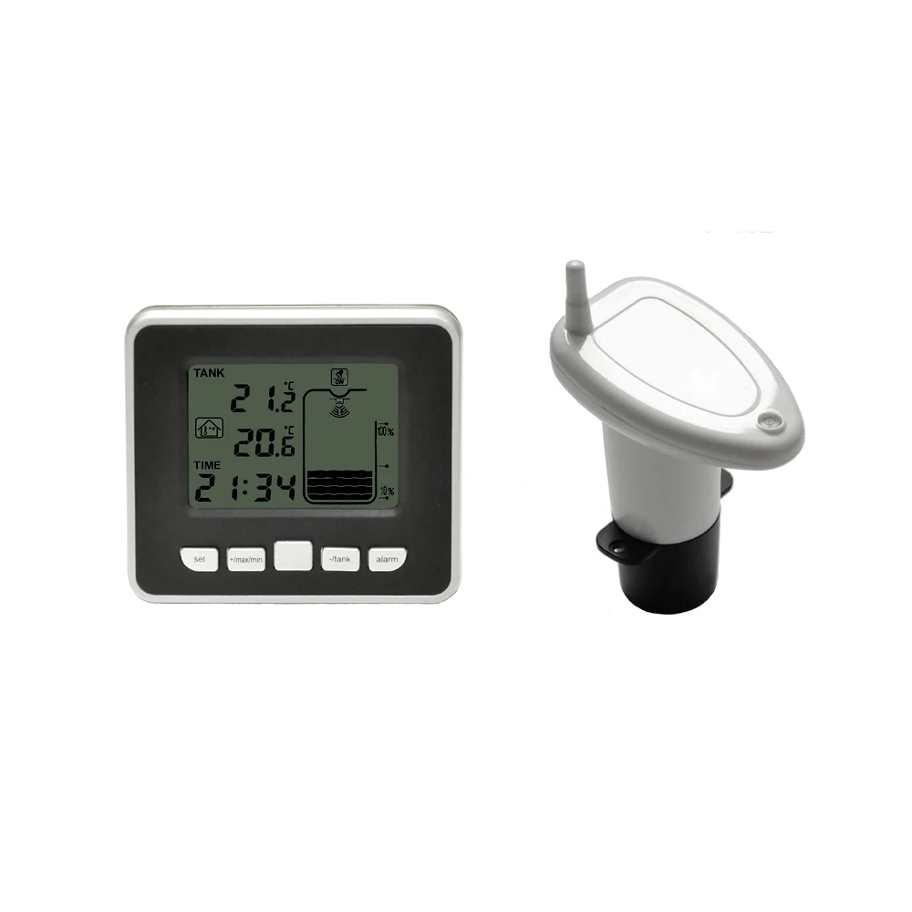 Hot Wireless Ultrasonic Water Tank Level Meter Liquid Depth Indicator with Indoor and Tank Temperature Display Monitors