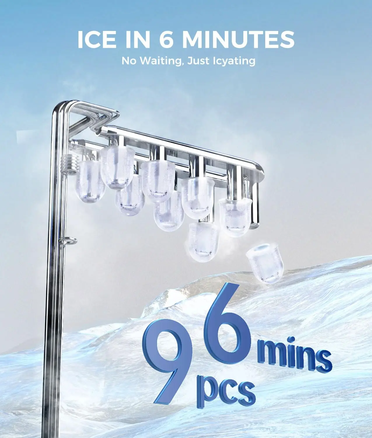 ecozy US Stock Black Portable Ice Maker Machine Home Countertop 9 Bullet Ice Cubes in 6 Mins 26lbs/24Hrs Ice Maker