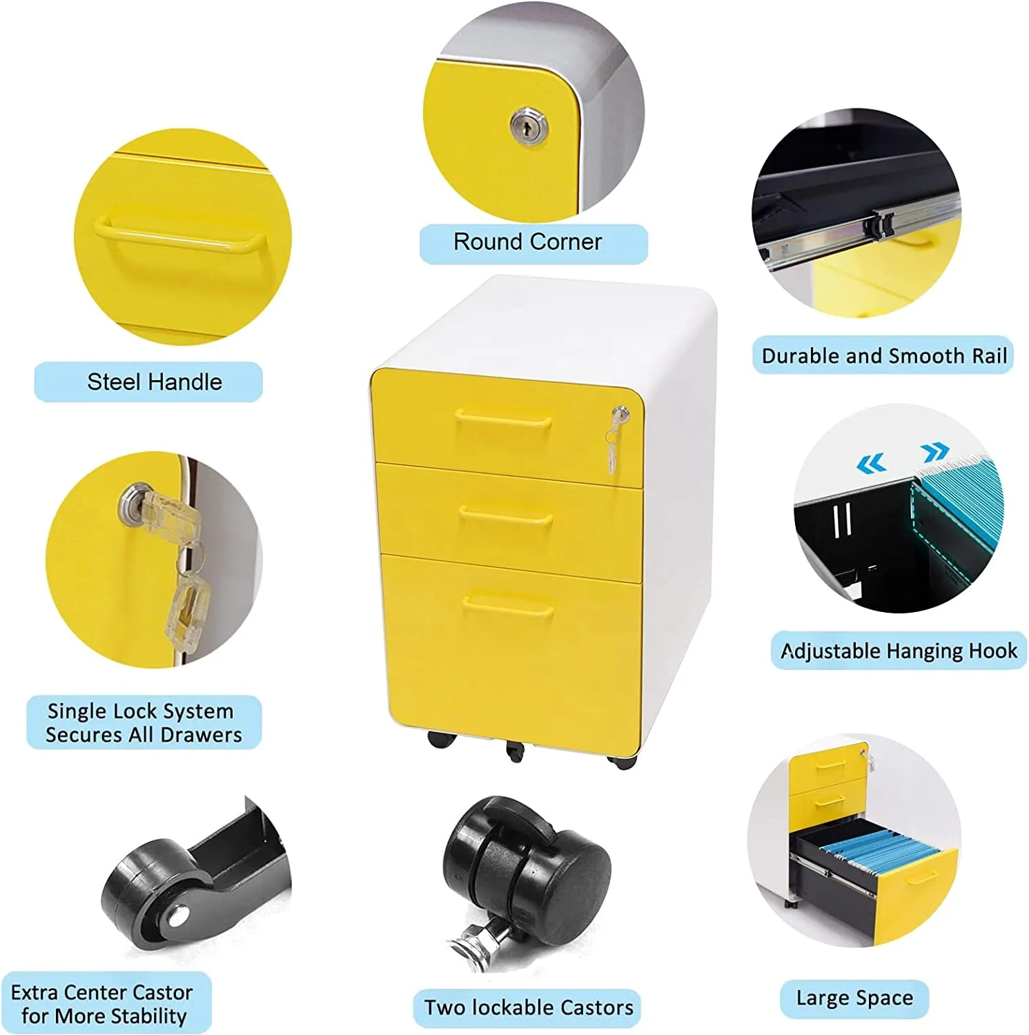 Mobile Filing Cabinet 3 Drawer Mobile Pedestal Durable Modern Office Furniture Complete Set Box School Tools Cabinet Small