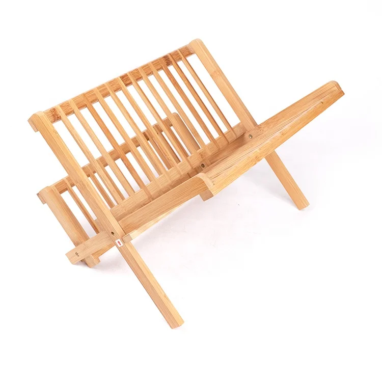 Collapsible Dish Drying Rack  Bamboo Kitchen Folding Dish Rack Plate Holder | Compact Foldable Dish Drainer